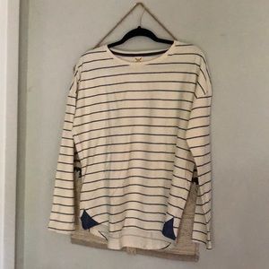 Faded Glory white navy stripe long sleeve shirt M